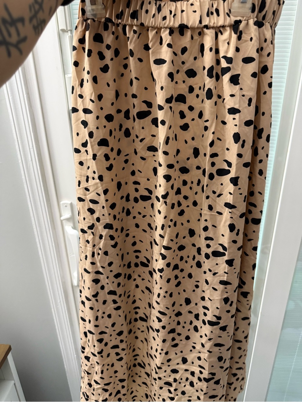 SHEIN Beige Maxi Skirt with Black Spot Print
